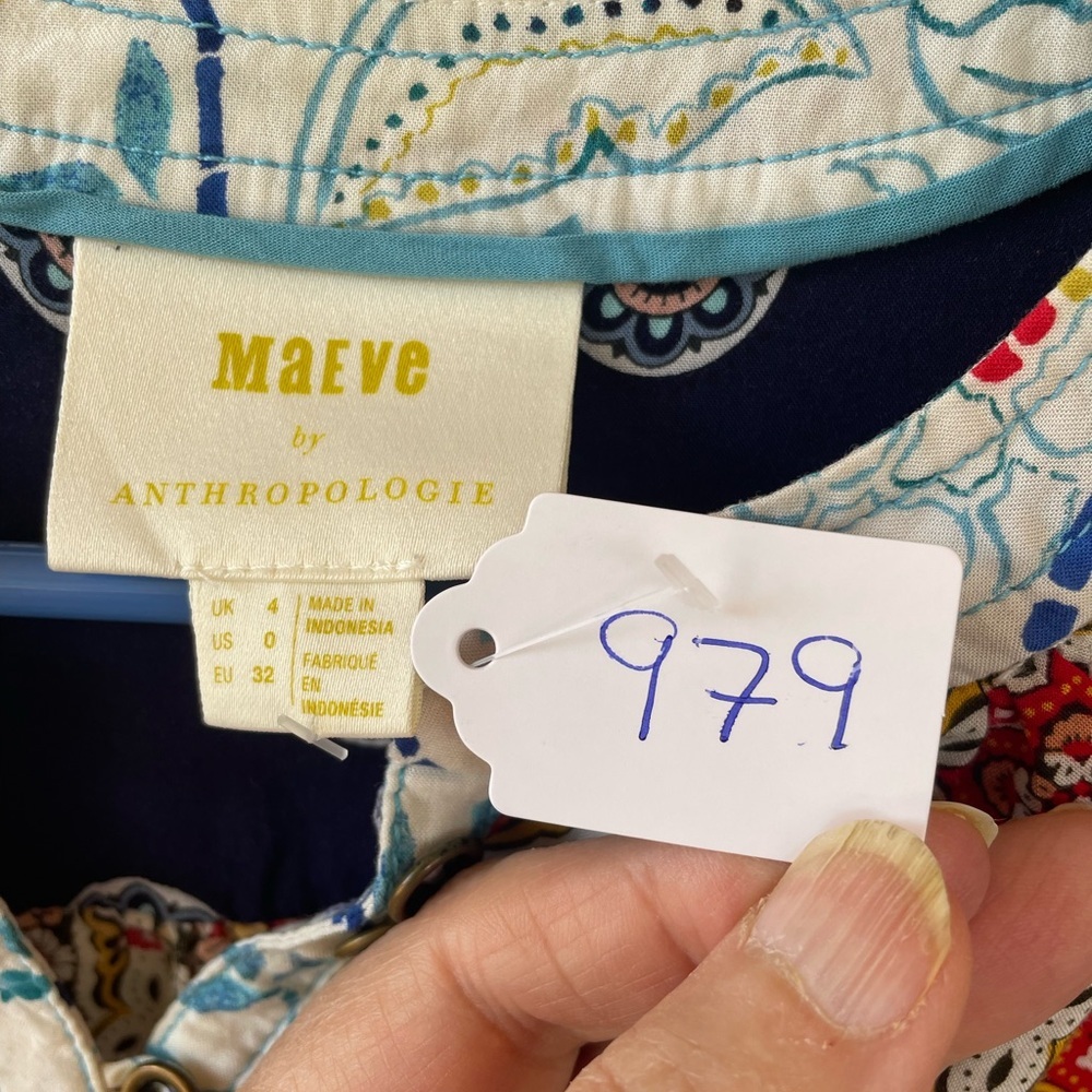 Maeve Anthropologie Mosaic Print Henley Blouse Size XS Boho Mixed Pattern 🌿✨ - Picture 7 of 7